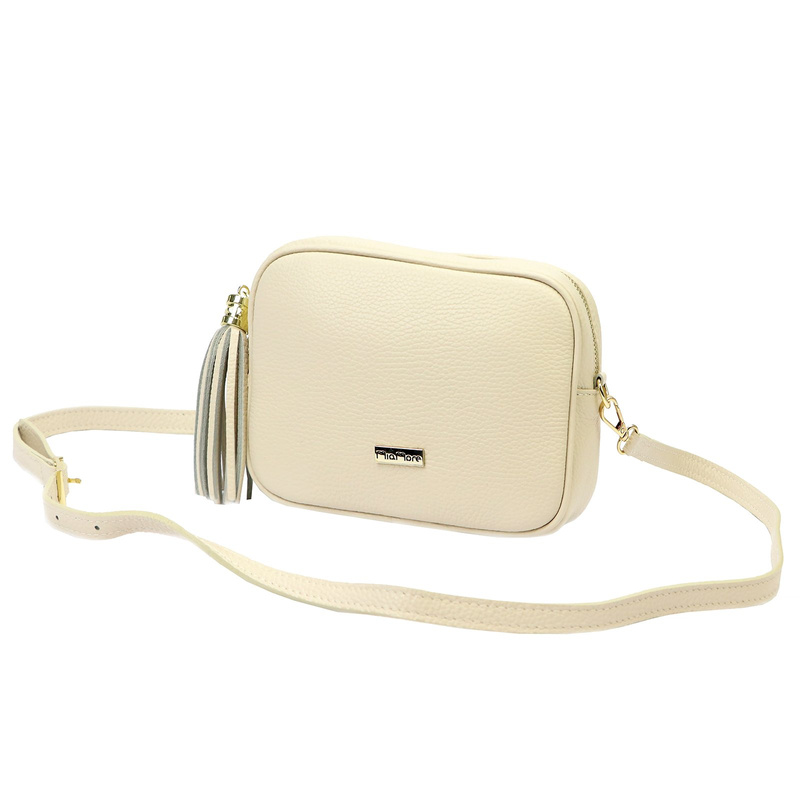 MiaMore Skórzana zgrabna damska listonoszka torebka z brelokiem frędzlem