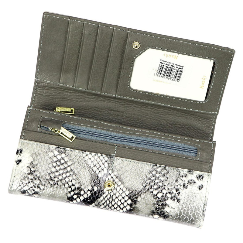 Rovicky skórzany damski portfel podłużny duży wzór skóra węża system RFID