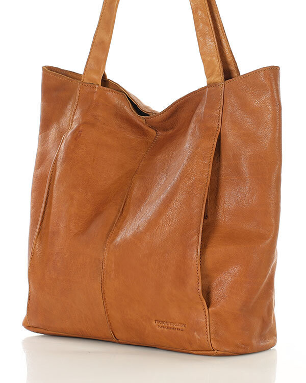 Miękka torba typu shopper skórzana na ramię - MARCO MAZZINI - brąz camel
