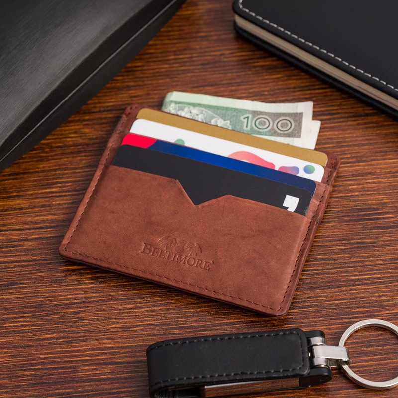 Etui na dokumenty karty wizytówki skórzane slim portfel brązowe Beltimore E49