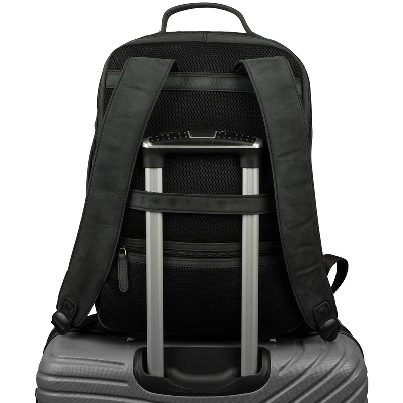 Plecak skórzany na laptopa 15,6 biznesowy duży A4 pojemny czarny premium Beltimore N09