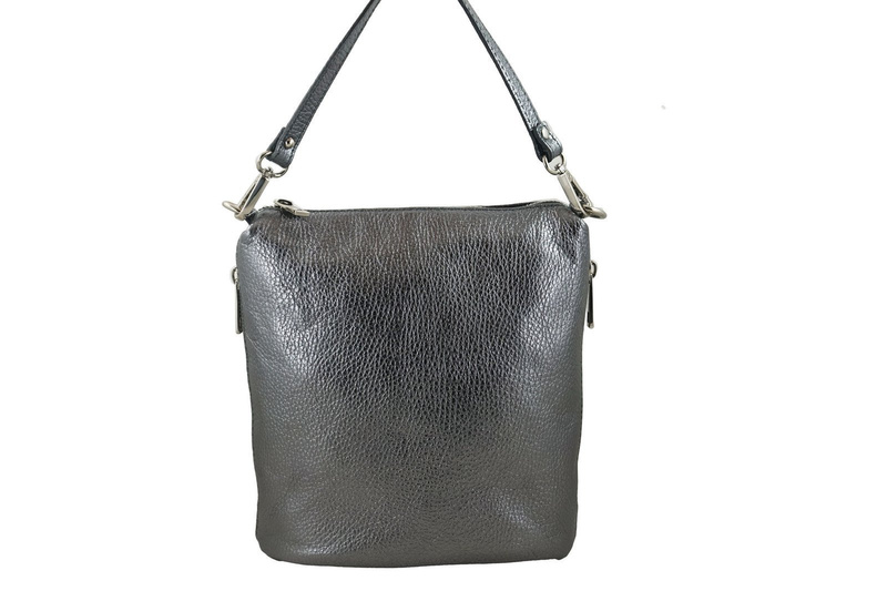 Listonoszka metalizowana na ramię skórzana - Srebrna