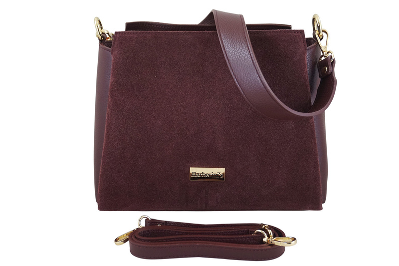 Torebka miejska z naturalnego zamszu i skóry - Bordowa