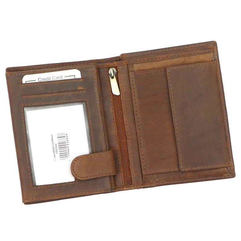 Rozbudowany pojemny pionowy składany skórzany męski portfel marki Nordee