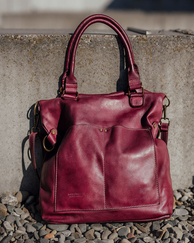 Torebka skórzana XL shopper vintage bag z kieszeniami vera pelle - MARCO MAZZINI burgund