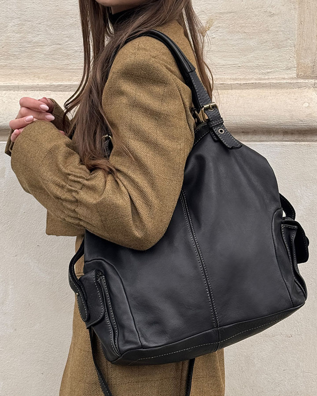 MARCO MAZZINI Miejska torba skórzana z regulowaną rączką old leather handmade czarna