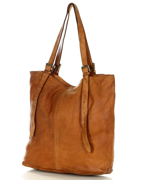 Torebka damska shopper z regulacją rączek skóra old pelle - MARCO MAZZINI brąz camel