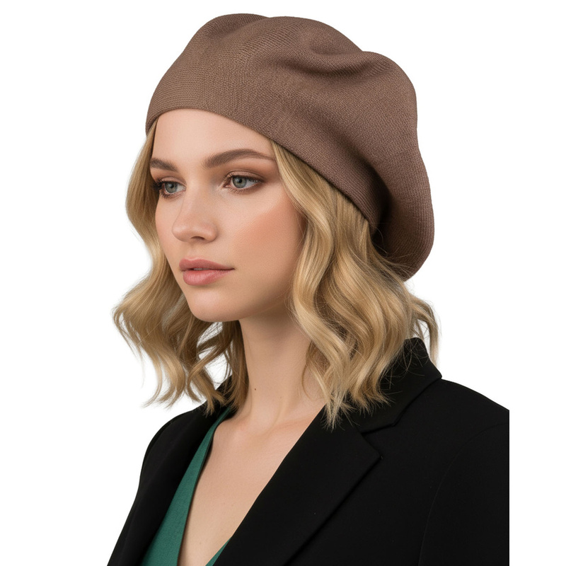 Uniwersalny beret damski wykonany z akrylu w kolorze khaki - Rovicky