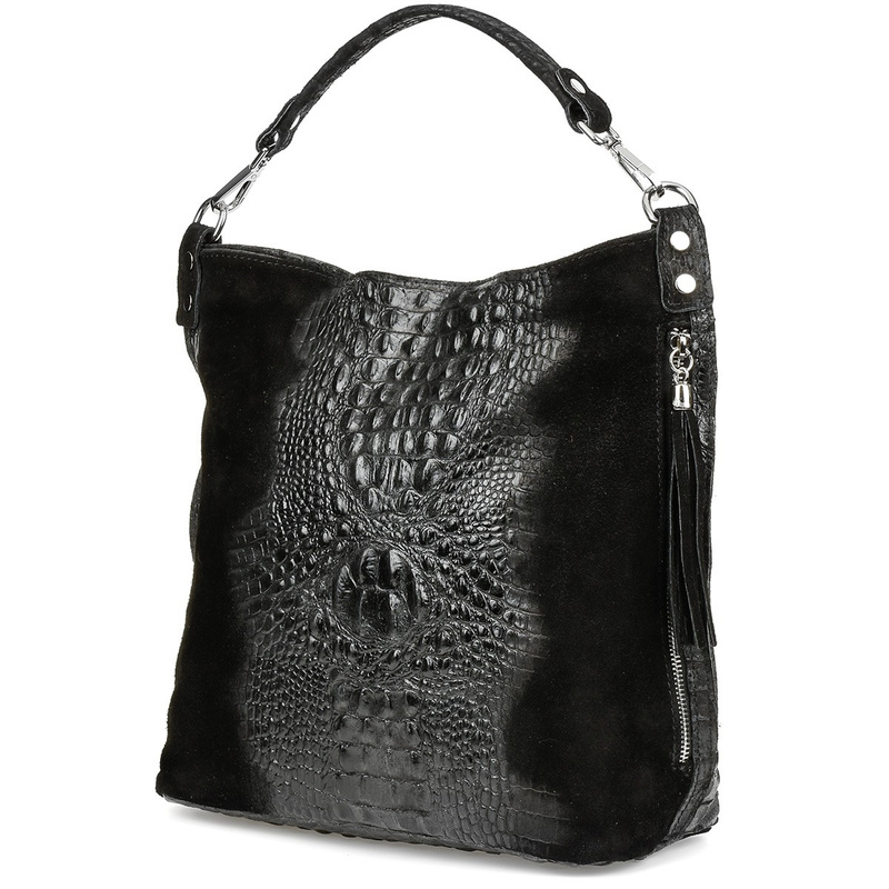Czarna torebka skórzana zamszowa shopper W10