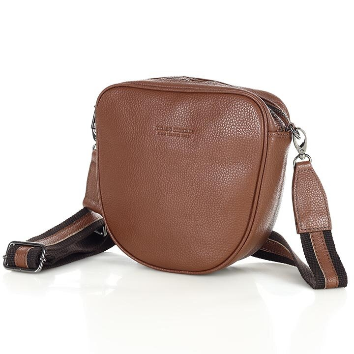 Torba skórzana na dwa zamki crossbody camera bag - MARCO MAZZINI brązowy