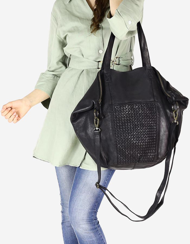 Torba damska skórzana shopper z kieszeniami - It bag MARCO MAZZINI czarna