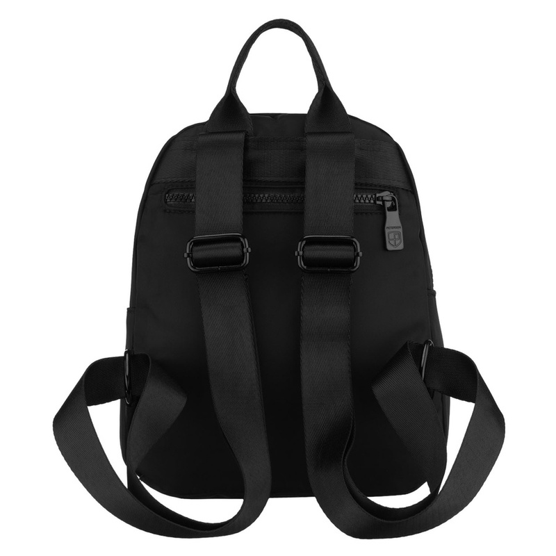 Czarny plecak damski wykonany z poliestru, jednokomorowy i zamykany suwakiem - Peterson