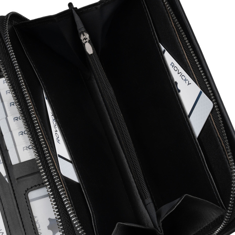 Saszetka męska do ręki wykonana ze skóry ekologicznej w czarnym kolorze - Rovicky