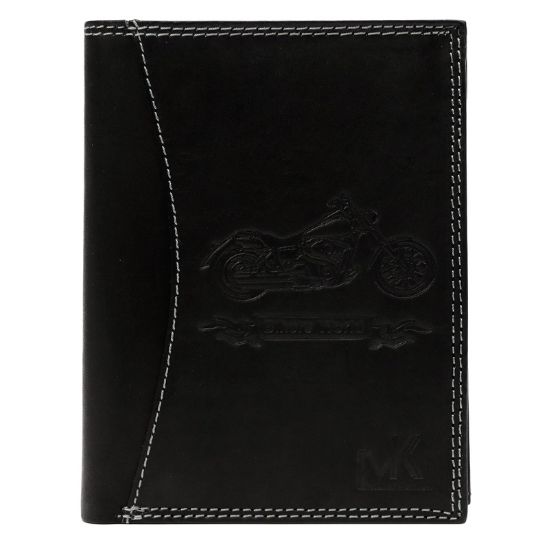 Money Kepper portfel duży męski pionowy skóra naturalna wzór motocykl