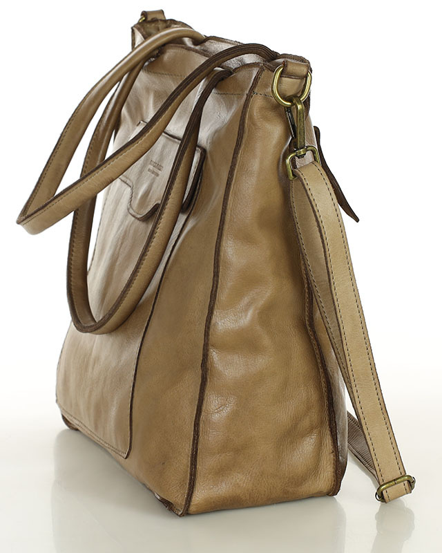 Torba shopper beżowa z kieszeniami skóra naturalna – MARCO MAZZINI