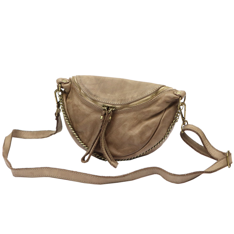 Skórzana Damska listonoszka z łańcuszkiem na ramię i z dopinanym paskiem