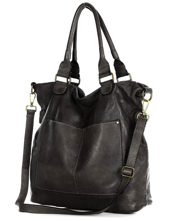 Torebka skórzana XL shopper vintage bag z kieszeniami vera pelle - MARCO MAZZINI czarny