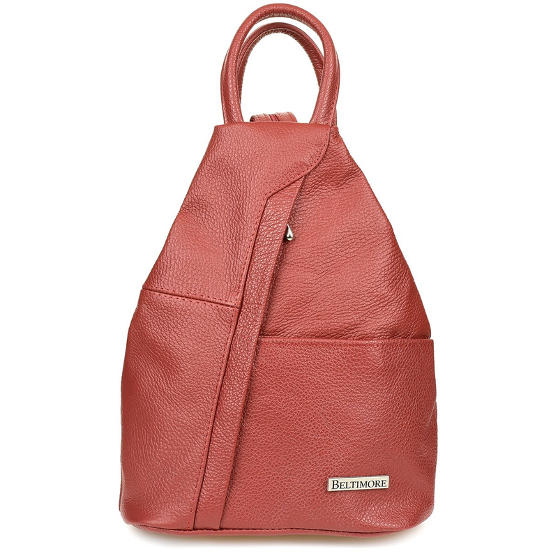 Plecak Damski Skórzany Trójkąt Pojemny Polski bordowy Q60