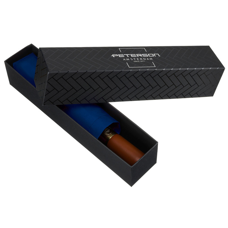 Niebieski, duży, elegancki i składany parasol w pokrowcu - Peterson