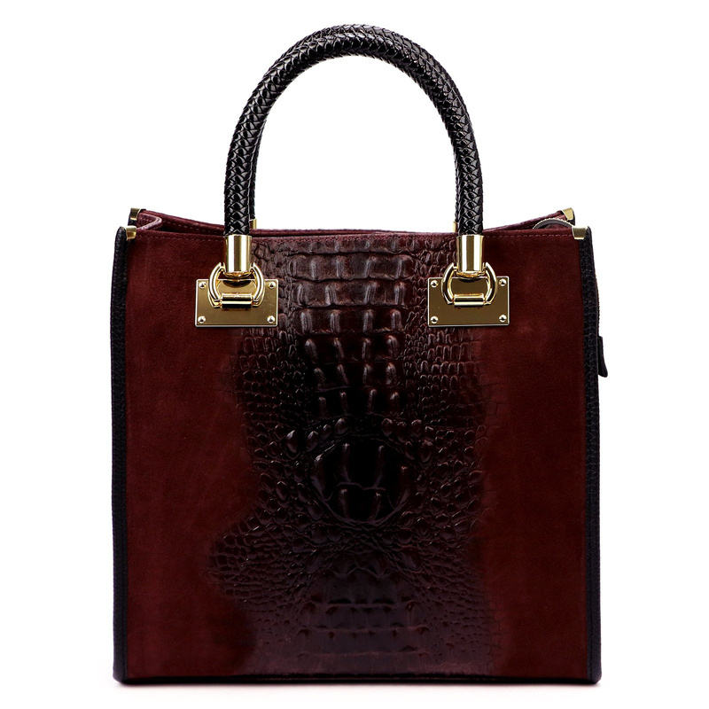 Vera Pelle damski kuferek skórzany torebka do ręki skóra krokodyla