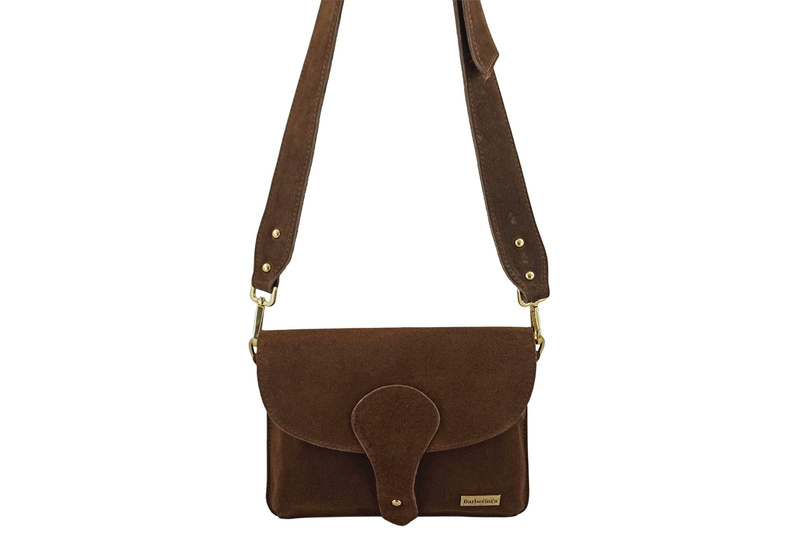 Zamszowa listonoszka na szerokim pasku - Brązowa