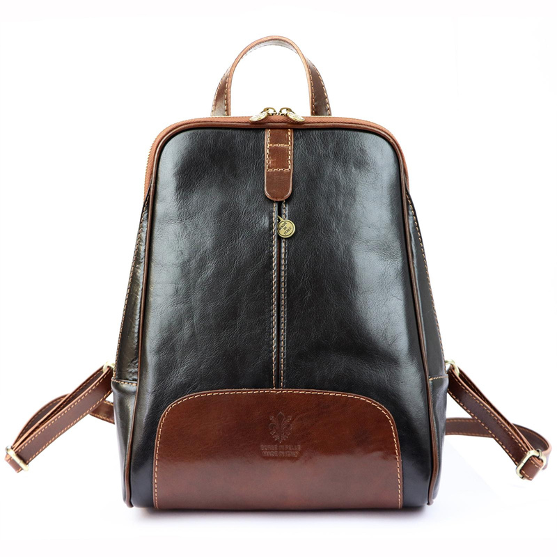 Florence Miejski Damski plecak skóra naturalna z kieszeniami na suwak