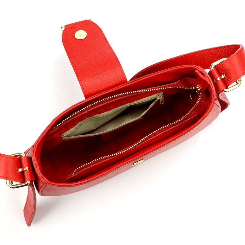 Vera Pelle damska listonoszka z kieszenią torebka na ramię skóra naturalna