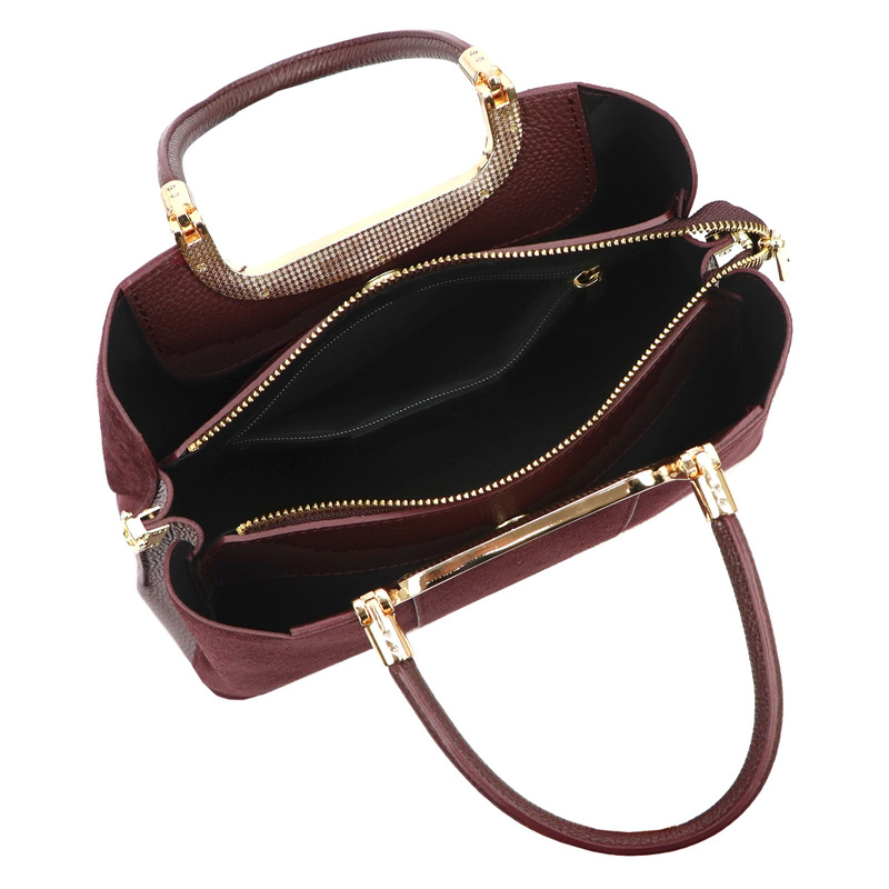 Vera Pelle damski skórzany kuferek torebka do ręki z paskiem i organizerem