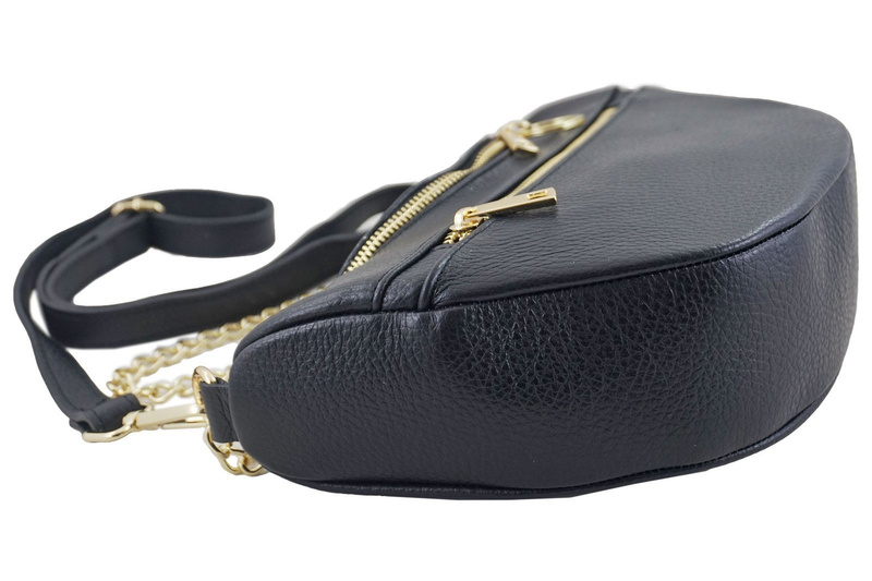 Pojemna torebka nerka z łańcuszkiem skórzana - Czarna