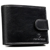 Poziomy portfel męski ze skóry naturalnej w czarnym kolorze w zestawie z brelokiem - Peterson