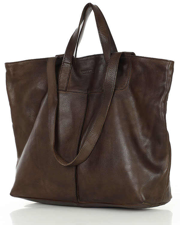 Duża torba shopper skórzana podwójne rączki - MARCO MAZZINI ciemny brąz