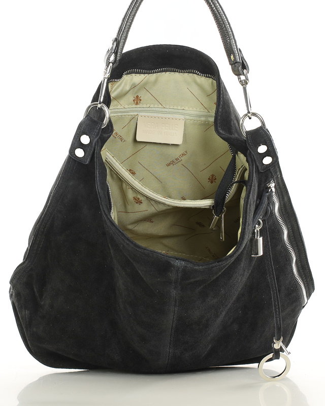 Torebka skórzana ponadczasowy design worek na ramię XL hobo leather bag - MARCO MAZZINI nubuk czarny