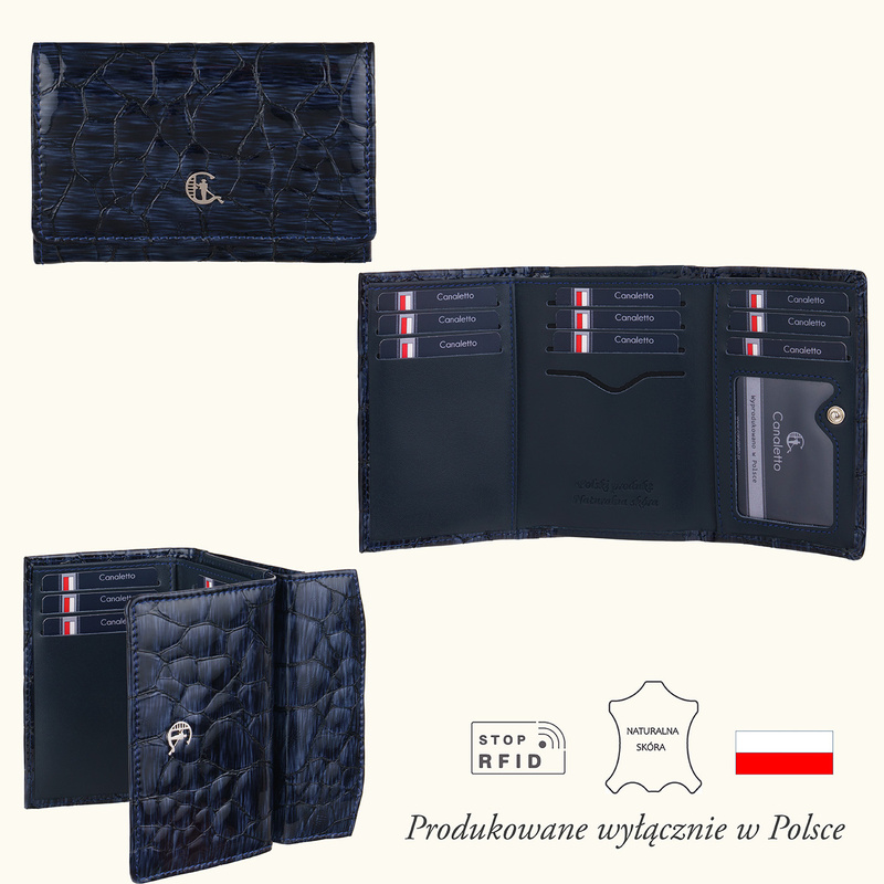 Portfel Damski Canaletto – Skóra Lakierowana, Ochrona RFID, Elegancja i Trwałość PD1221cs287 RFID