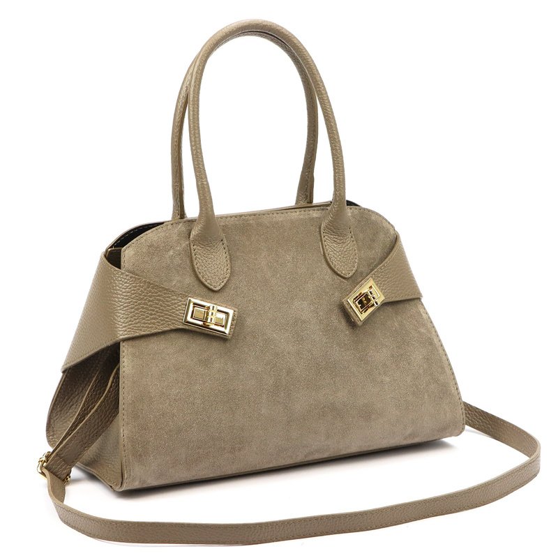 Vera Pelle damska torebka na ramię skóra naturalna i zamsz listonoszka