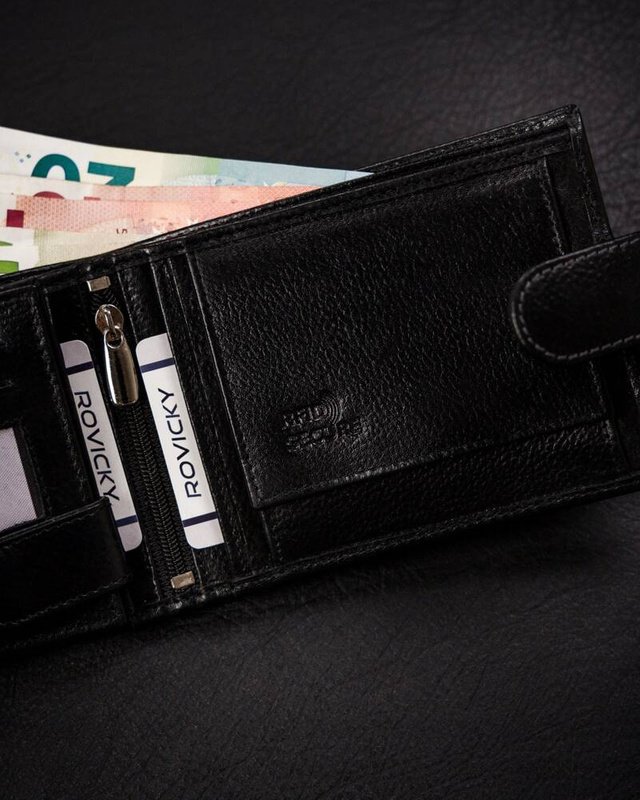 Skórzany męski portfel na zatrzask Rovicky z RFID