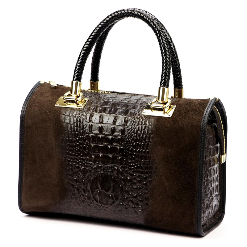 Vera Pelle Damski kuferek wzór skóra krokodyla torebka skórzana do ręki
