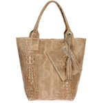 Torebka Worek Skórzana A4 krokodyl z Saszetką beżowa L94