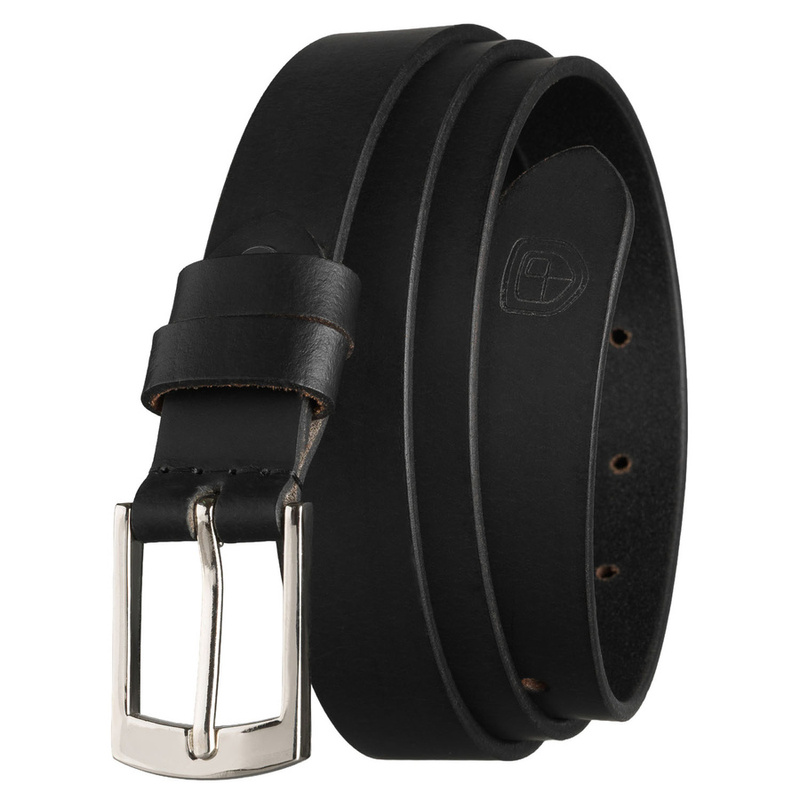 Skórzany, czarny pasek damski ze srebrną, klasyczną klamrą - Peterson