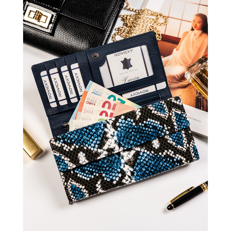 Podłużna portmonetka Stylowy damski portfel ze wzorem skóry węża Cavaldi