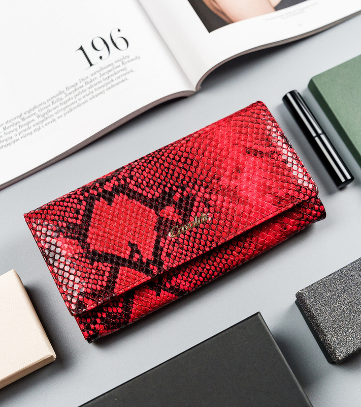 Podłużna portmonetka Stylowy damski portfel ze wzorem skóry węża Cavaldi
