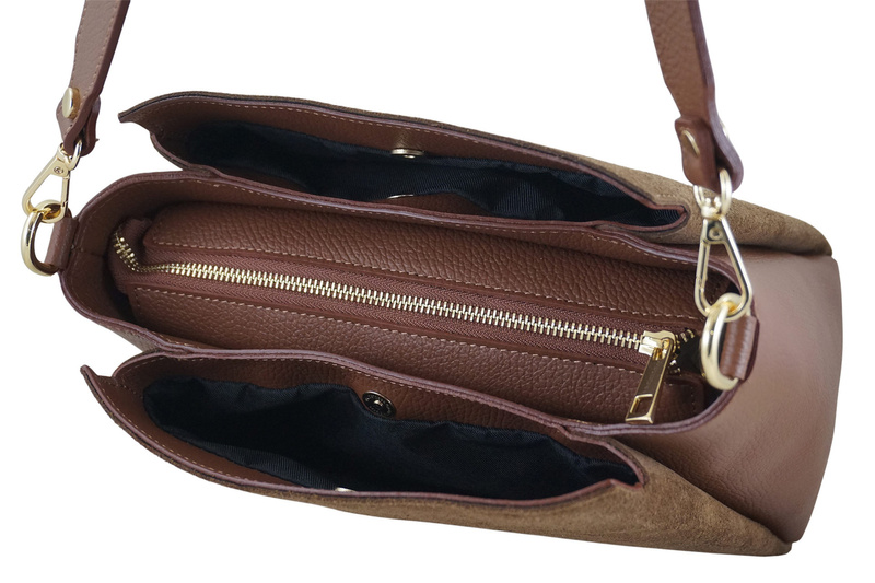 Torebka miejska z naturalnego zamszu i skóry - Brązowa