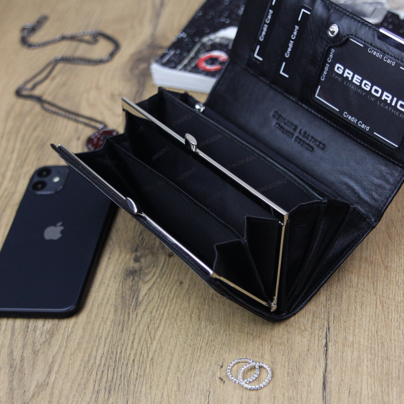 Gregorio damski portfel lakierowany skórzany wzór skóra krokodyla pojemny