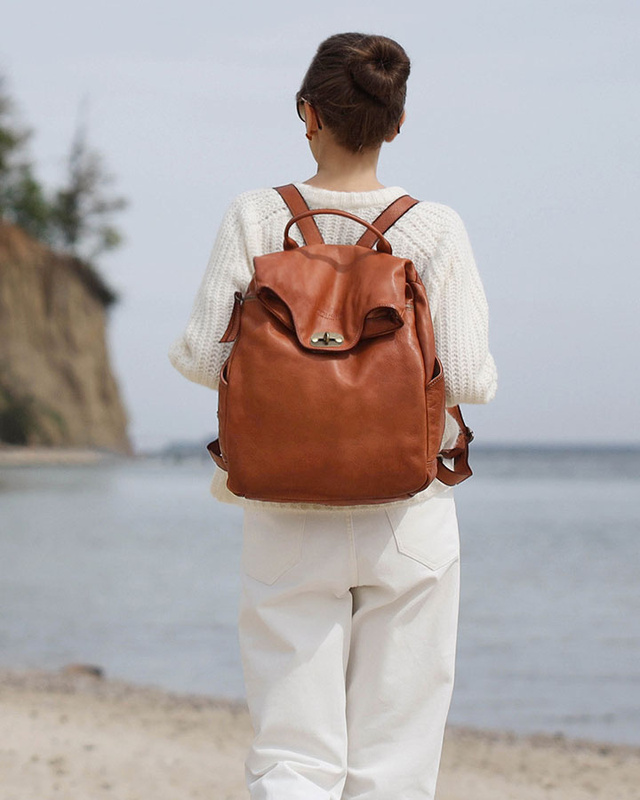 MARCO MAZZINI Duży akademicki plecak old pelle travel big brąz camel