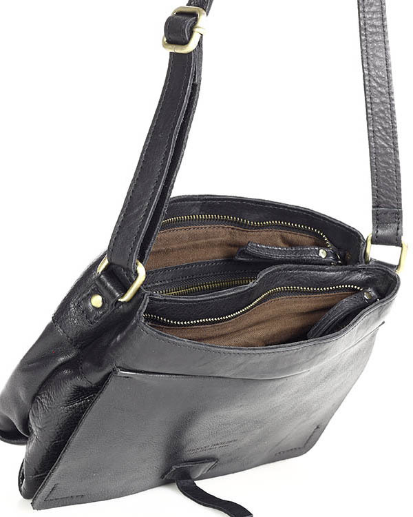 Torebka skórzana listonoszka damska messenger bag - MARCO MAZZINI czarny