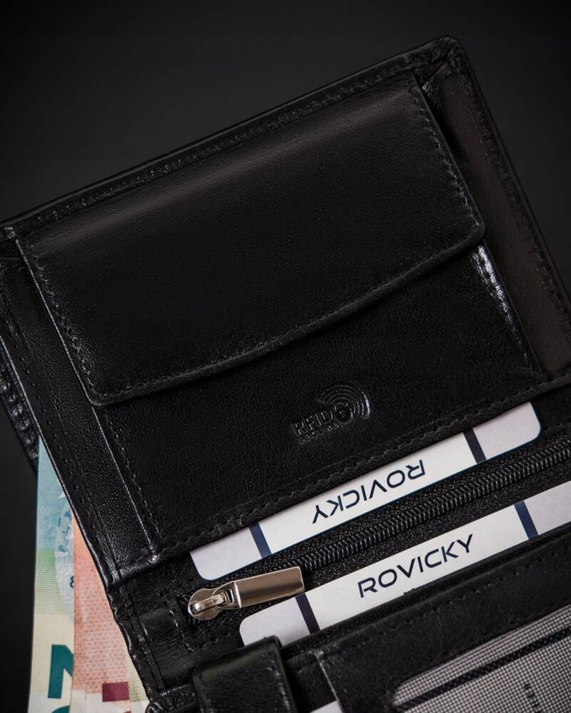 Duży Skórzany portfel męski system RFID Rovicky