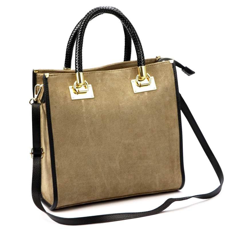 Vera Pelle damski kuferek skóra naturalna zamsz torebka na ramię z paskiem