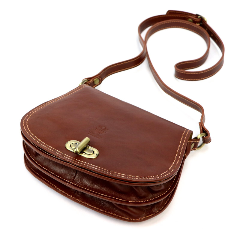 Florence Skórzana damska listonoszka torebka na ramię dwukomorowa z klapą