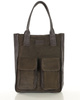 Torebka zamszowa shopper bag z kieszeniami skóra naturalna - MARCO MAZZINI ciemny brąz