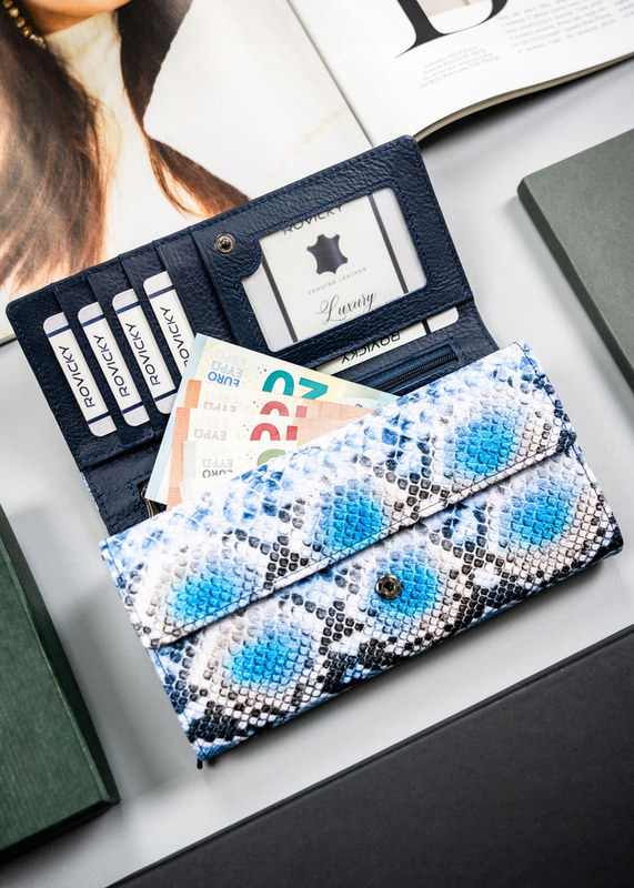 Podłużna portmonetka Stylowy damski portfel ze wzorem skóry węża Cavaldi