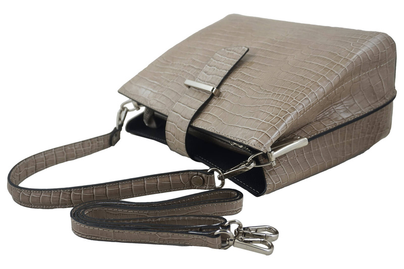 Torebka skórzana na ramię - CROCO - Beżowy